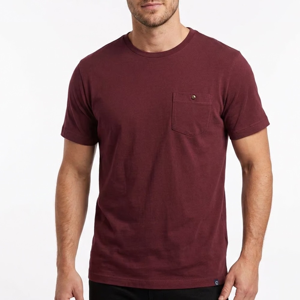 Eventide Mens Large Burgundy Cotton Short Sleeve Button Pocket T-Shirt Peru